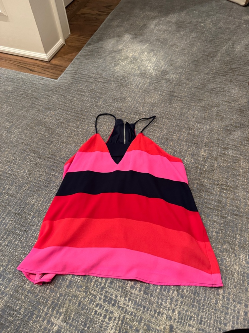 Express Pink, Red & Black Striped Spaghetti Strap Tank